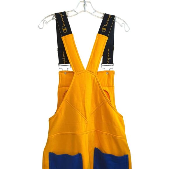Champion Super‎ Fleece 3.0 Sweatpant Overalls Size XS Yellow Blue Embroidered - Picture 7 of 11